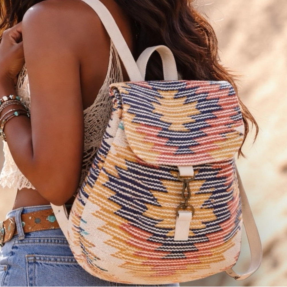 Panache Apparel Woven Aztec Backpack Boho Western 70s Southwest Adjustable Strap - Picture 16 of 17